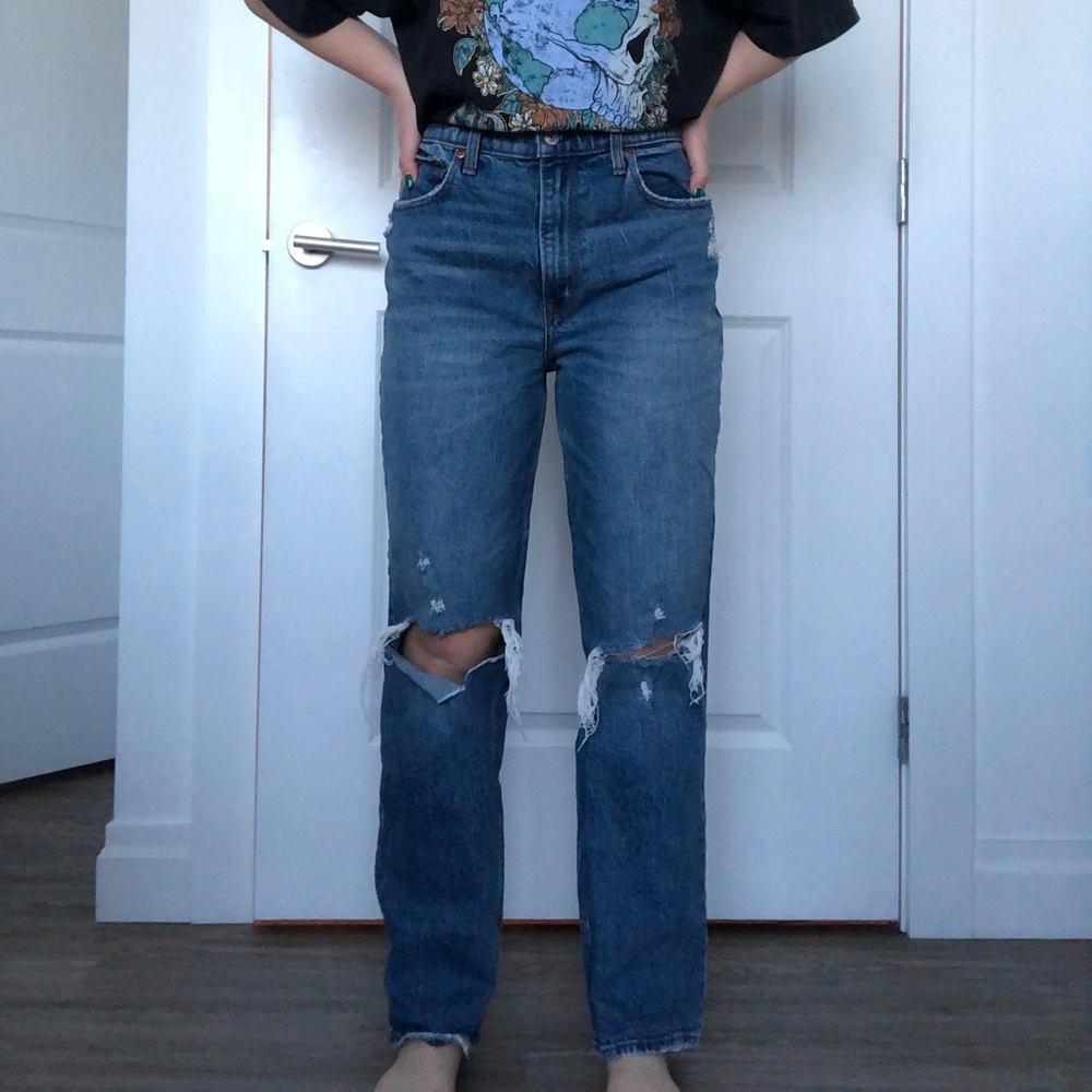 Abercrombie & Fitch Distressed Straight-Leg Jeans - Blue